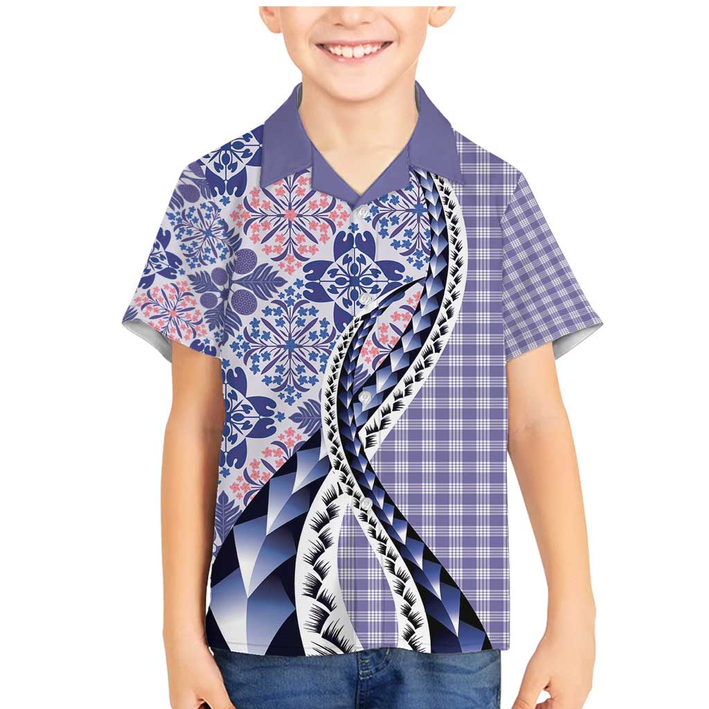 Aloha Vintage Palaka Floral Hawaiian Quilt Family Matching Mermaid Dress and Hawaiian Shirt Poni Motif LT9 Son's Shirt Purple - Polynesian Pride