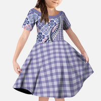 Aloha Vintage Palaka Floral Hawaiian Quilt Family Matching Off The Shoulder Long Sleeve Dress and Hawaiian Shirt Poni Motif LT9 Daughter's Dress Purple - Polynesian Pride