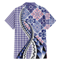 Aloha Vintage Palaka Floral Hawaiian Quilt Family Matching Off The Shoulder Long Sleeve Dress and Hawaiian Shirt Poni Motif LT9 - Polynesian Pride