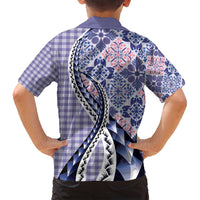 Aloha Vintage Palaka Floral Hawaiian Quilt Family Matching Off Shoulder Maxi Dress and Hawaiian Shirt Poni Motif LT9 - Polynesian Pride