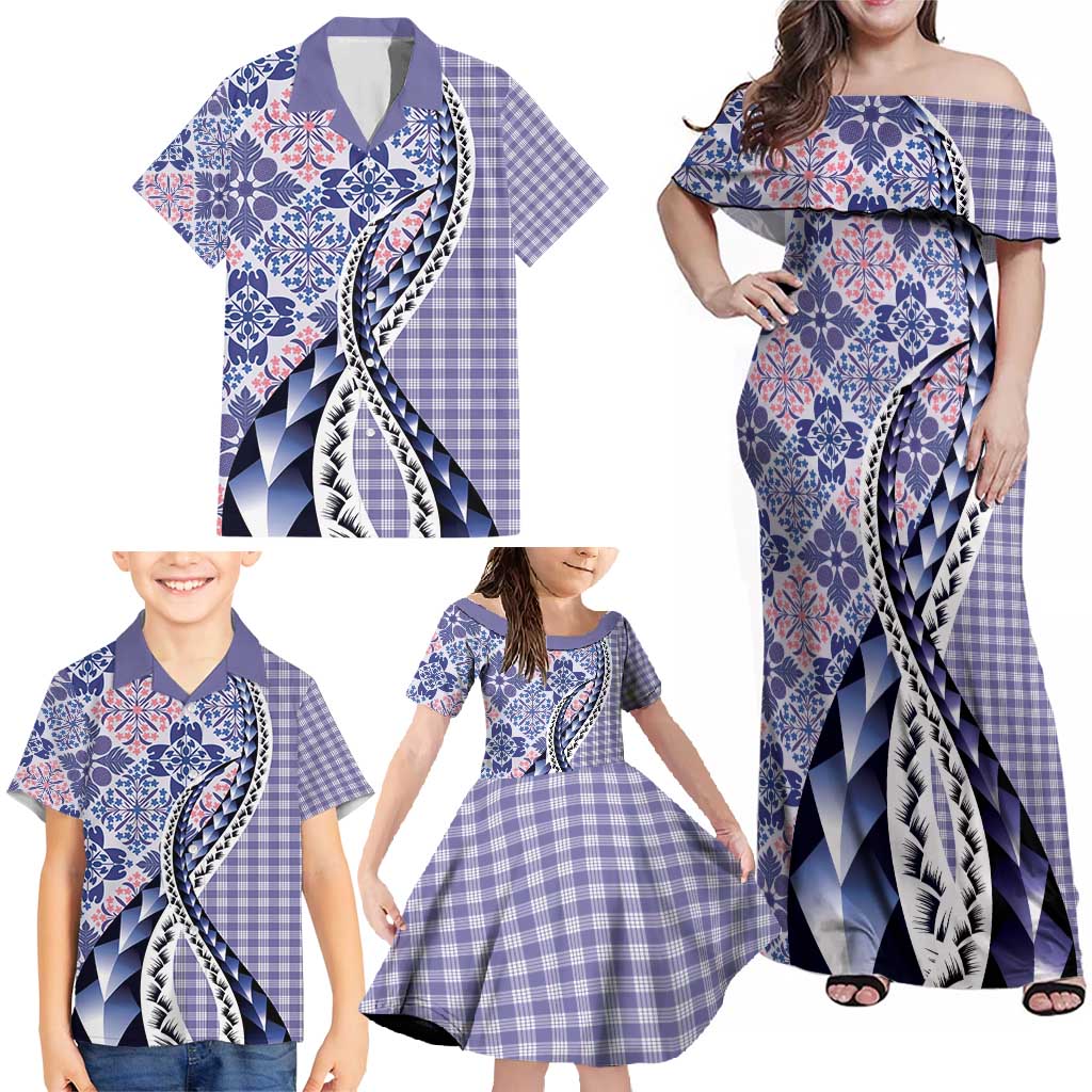 Aloha Vintage Palaka Floral Hawaiian Quilt Family Matching Off Shoulder Maxi Dress and Hawaiian Shirt Poni Motif LT9 - Polynesian Pride