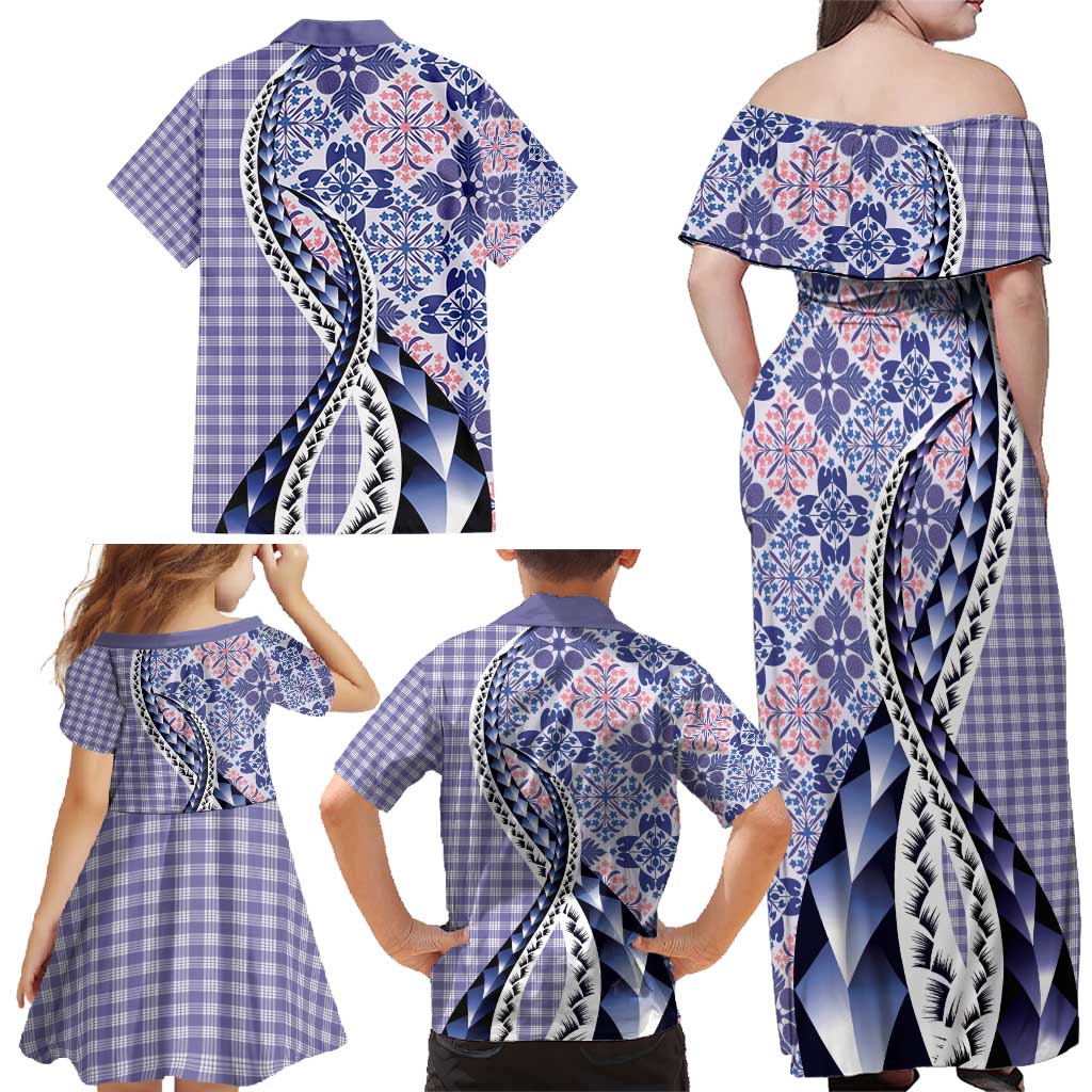Aloha Vintage Palaka Floral Hawaiian Quilt Family Matching Off Shoulder Maxi Dress and Hawaiian Shirt Poni Motif LT9 - Polynesian Pride