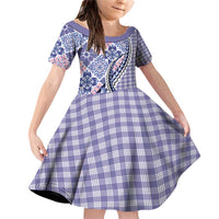 Aloha Vintage Palaka Floral Hawaiian Quilt Family Matching Off Shoulder Short Dress and Hawaiian Shirt Poni Motif LT9 Daughter's Dress Purple - Polynesian Pride