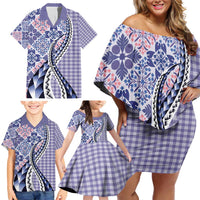 Aloha Vintage Palaka Floral Hawaiian Quilt Family Matching Off Shoulder Short Dress and Hawaiian Shirt Poni Motif LT9 - Polynesian Pride