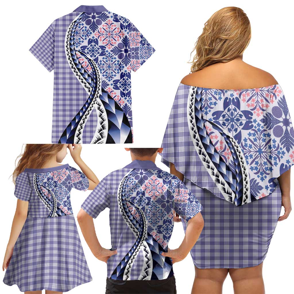 Aloha Vintage Palaka Floral Hawaiian Quilt Family Matching Off Shoulder Short Dress and Hawaiian Shirt Poni Motif LT9 - Polynesian Pride