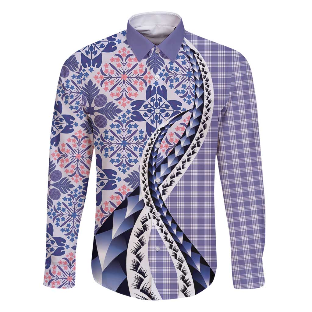 Aloha Vintage Palaka Floral Hawaiian Quilt Family Matching Puletasi and Hawaiian Shirt Poni Motif LT9 Dad's Shirt - Long Sleeve Purple - Polynesian Pride