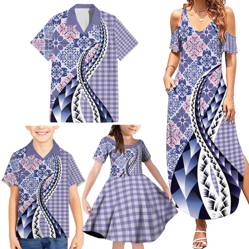 Aloha Vintage Palaka Floral Hawaiian Quilt Family Matching Summer Maxi Dress and Hawaiian Shirt Poni Motif LT9 - Polynesian Pride