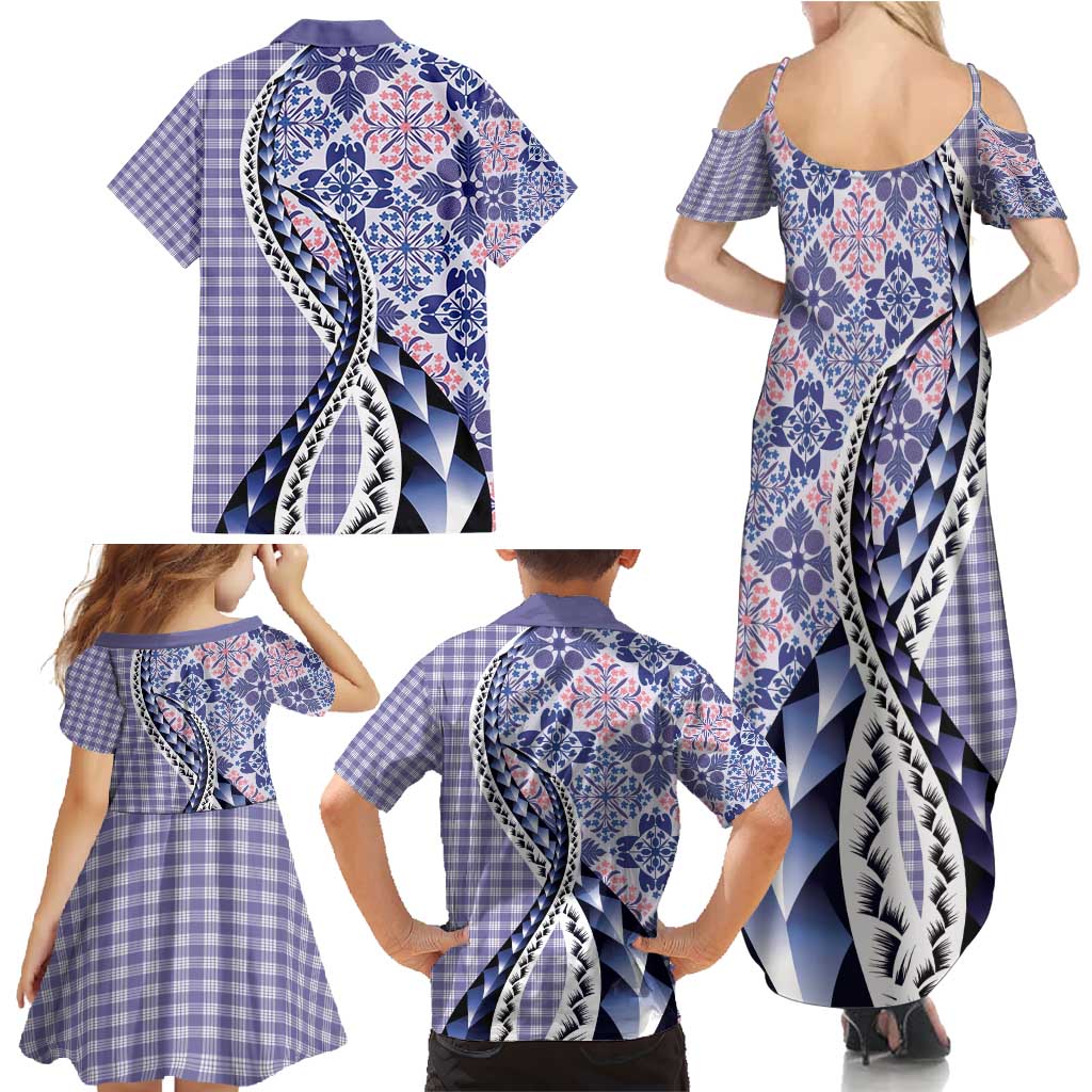 Aloha Vintage Palaka Floral Hawaiian Quilt Family Matching Summer Maxi Dress and Hawaiian Shirt Poni Motif LT9 - Polynesian Pride