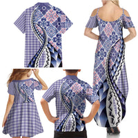 Aloha Vintage Palaka Floral Hawaiian Quilt Family Matching Summer Maxi Dress and Hawaiian Shirt Poni Motif LT9 - Polynesian Pride