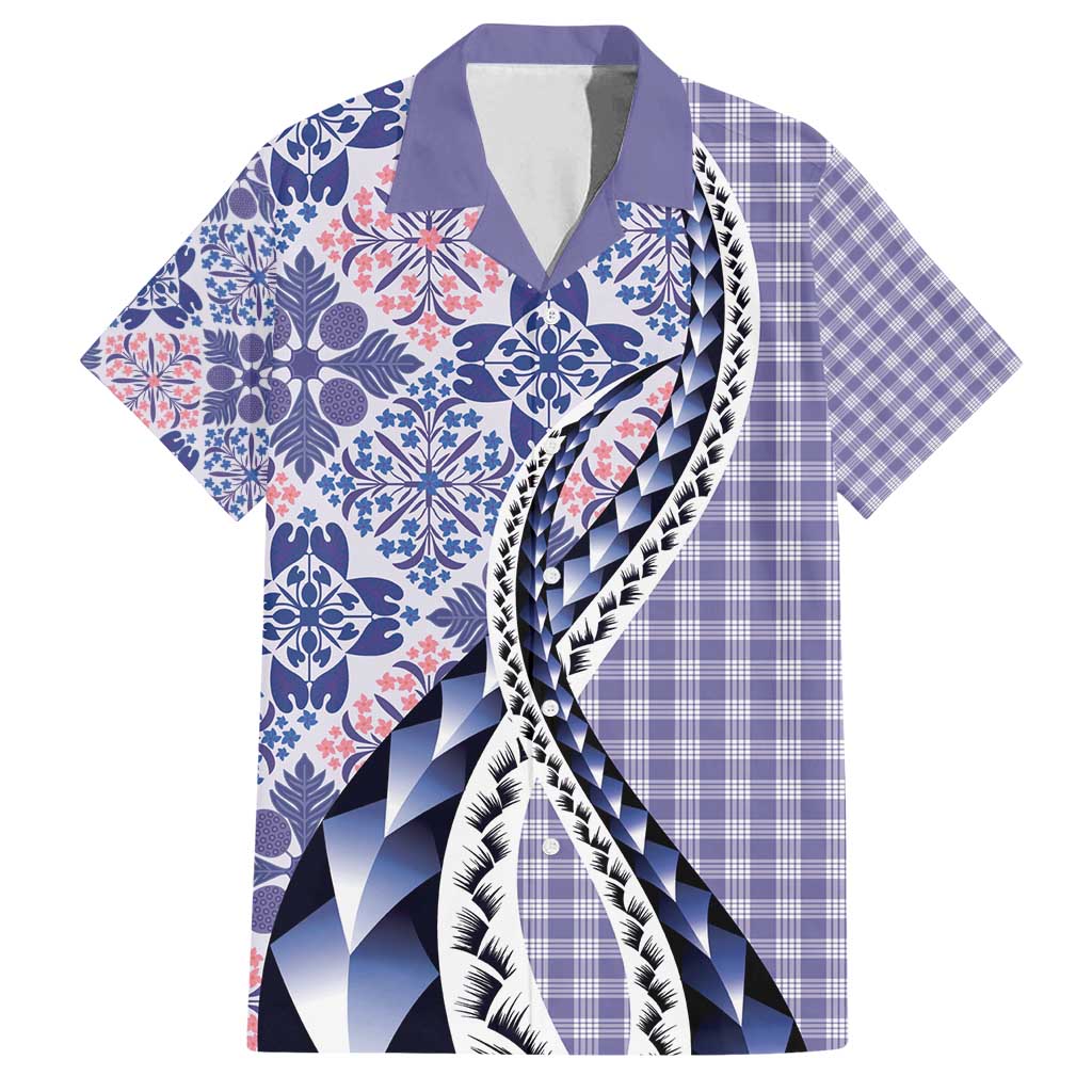 Aloha Vintage Palaka Floral Hawaiian Quilt Family Matching Summer Maxi Dress and Hawaiian Shirt Poni Motif LT9 Dad's Shirt - Short Sleeve Purple - Polynesian Pride