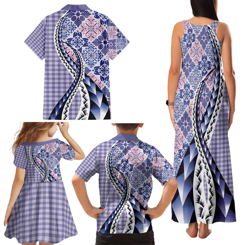 Aloha Vintage Palaka Floral Hawaiian Quilt Family Matching Tank Maxi Dress and Hawaiian Shirt Poni Motif LT9 - Polynesian Pride