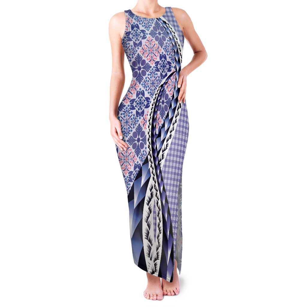 Aloha Vintage Palaka Floral Hawaiian Quilt Family Matching Tank Maxi Dress and Hawaiian Shirt Poni Motif LT9 Mom's Dress Purple - Polynesian Pride