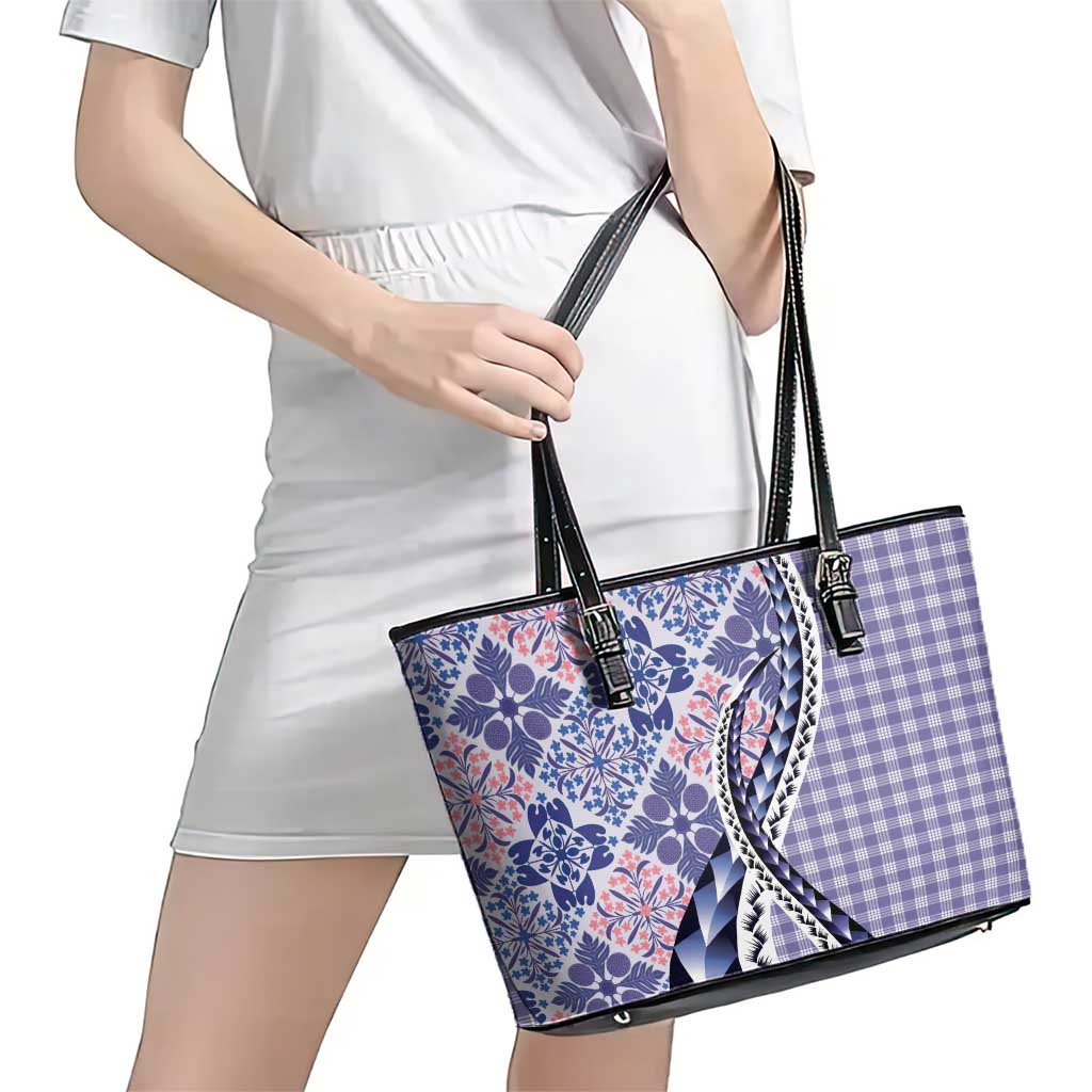 Aloha Vintage Palaka Floral Hawaiian Quilt Leather Tote Bag Poni Motif - Polynesian Pride