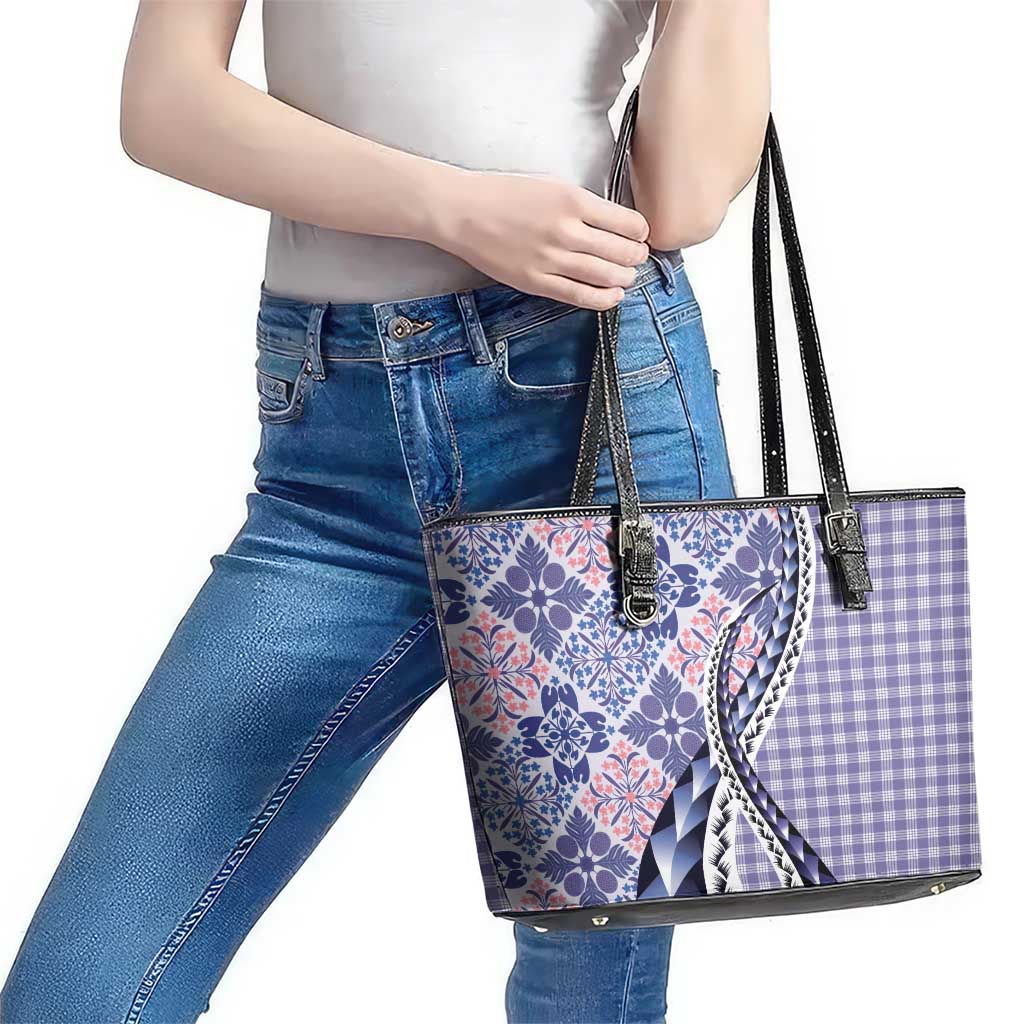 Aloha Vintage Palaka Floral Hawaiian Quilt Leather Tote Bag Poni Motif - Polynesian Pride