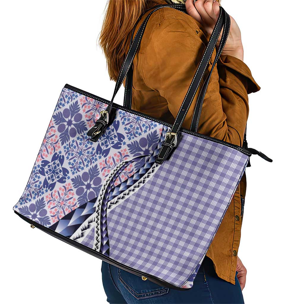 Aloha Vintage Palaka Floral Hawaiian Quilt Leather Tote Bag Poni Motif - Polynesian Pride