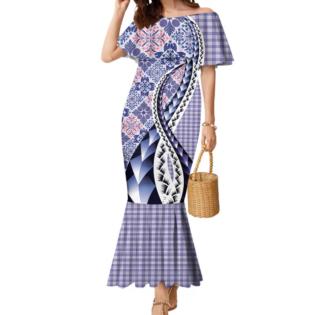 Aloha Vintage Palaka Floral Hawaiian Quilt Mermaid Dress Poni Motif - Polynesian Pride
