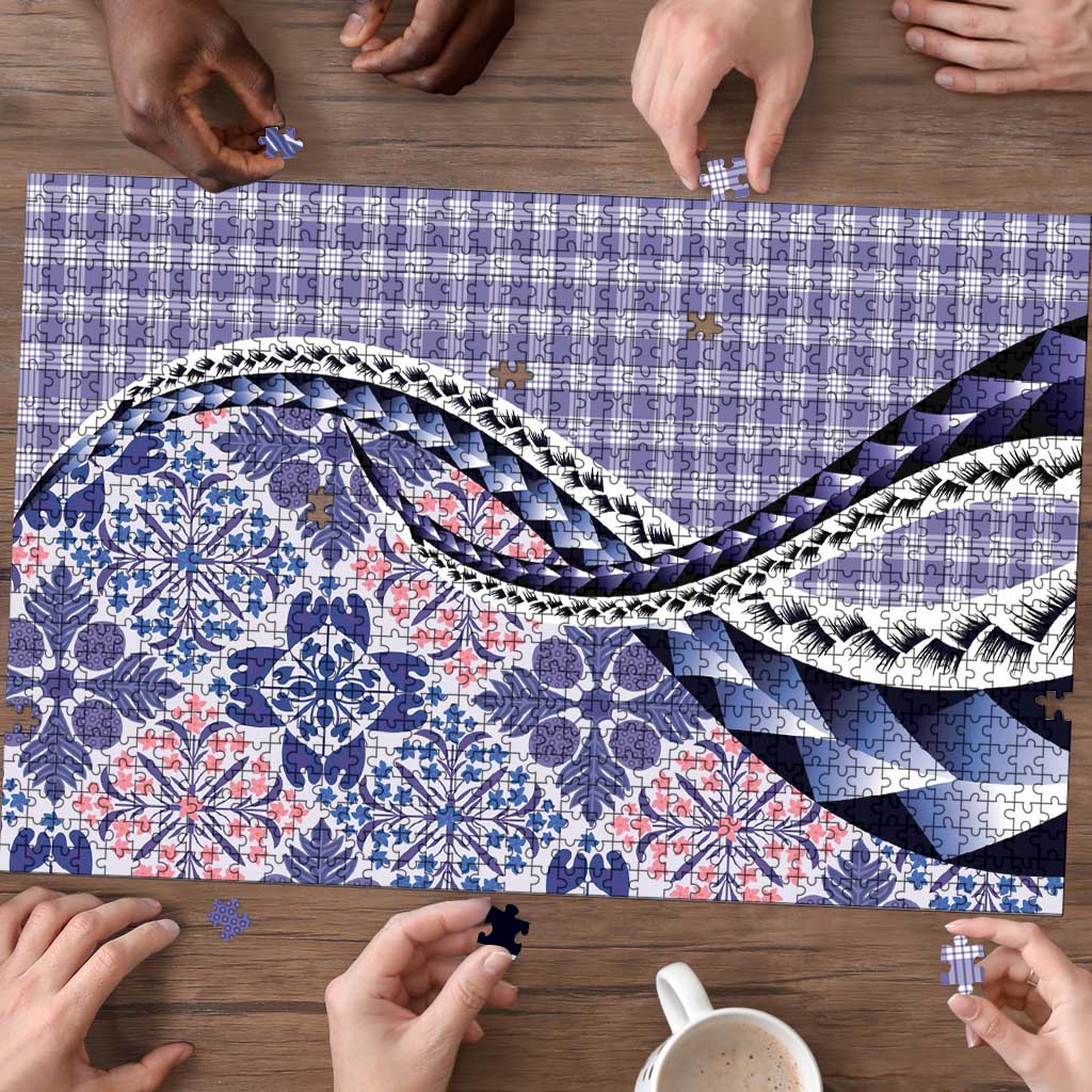 Aloha Vintage Palaka Floral Hawaiian Quilt Puzzle Poni Motif - Polynesian Pride