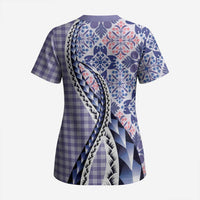 Aloha Vintage Palaka Floral Hawaiian Quilt Scrub Top Poni Motif - Polynesian Pride