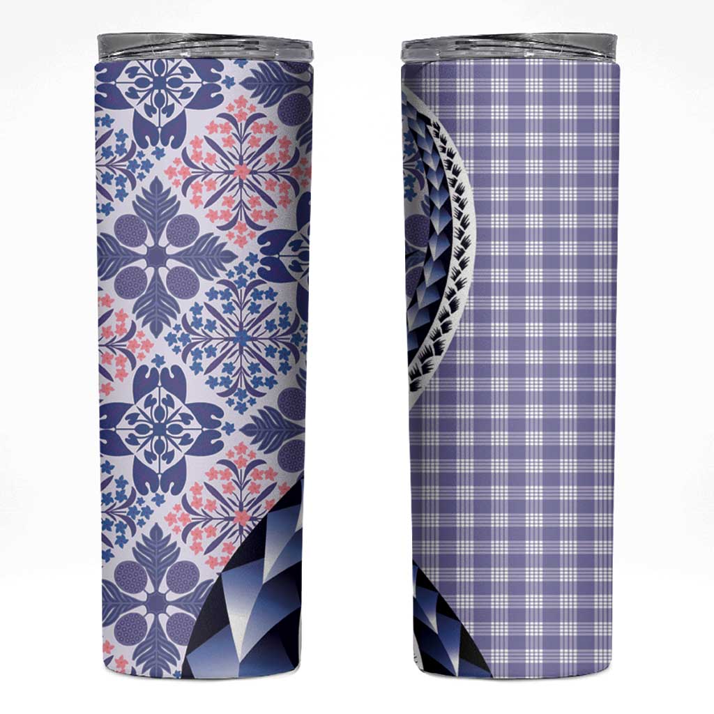 Aloha Vintage Palaka Floral Hawaiian Quilt Skinny Tumbler Poni Motif LT9 Purple - Polynesian Pride