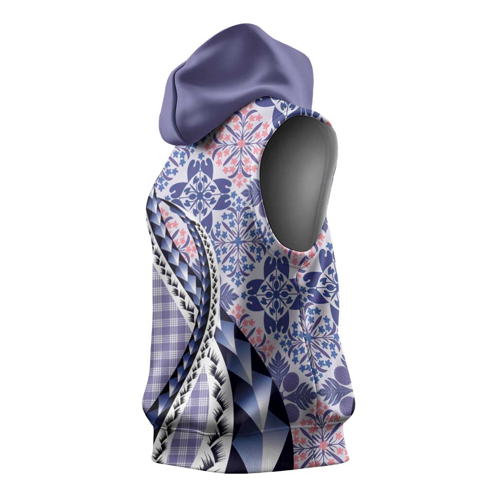 Aloha Vintage Palaka Floral Hawaiian Quilt Sleeveless Hoodie Poni Motif - Polynesian Pride