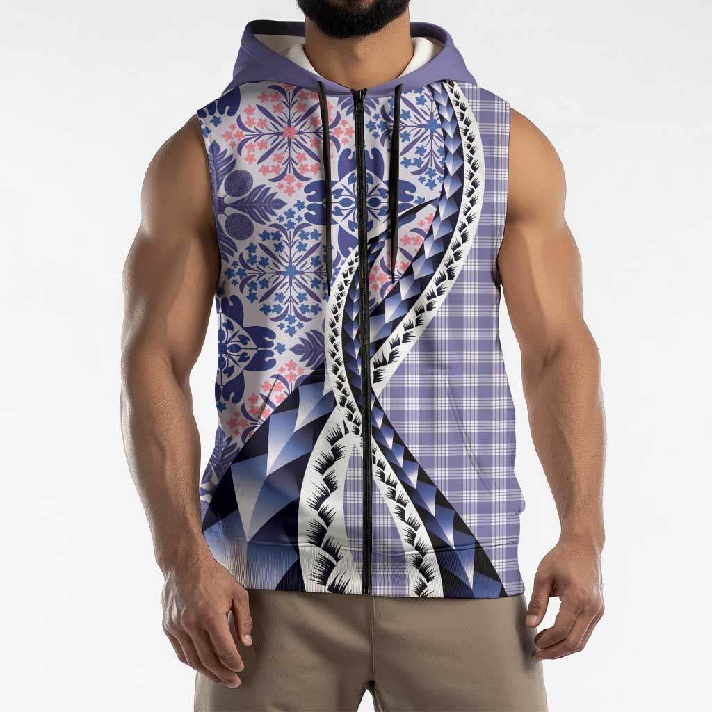 Aloha Vintage Palaka Floral Hawaiian Quilt Sleeveless Zip Hoodie Poni Motif LT9