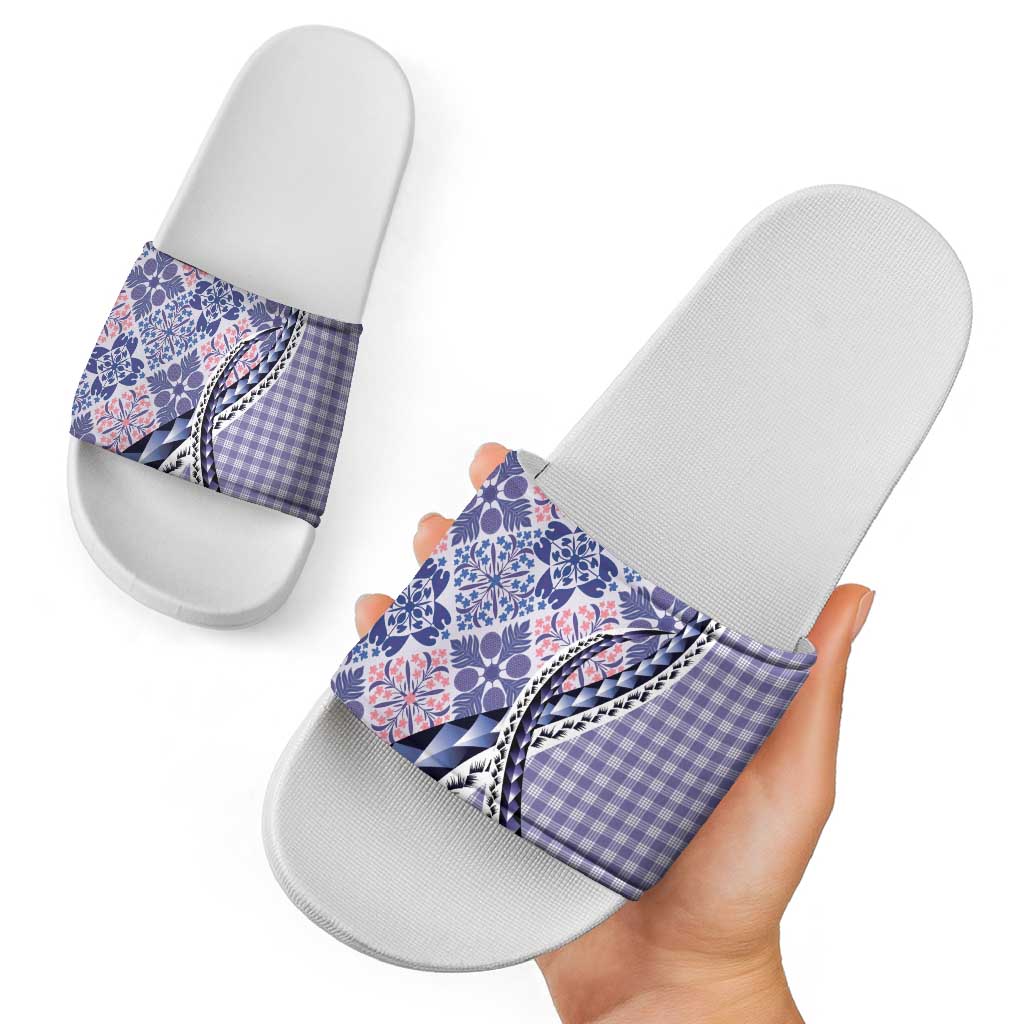 Aloha Vintage Palaka Floral Hawaiian Quilt Slide Sandals Poni Motif - Polynesian Pride