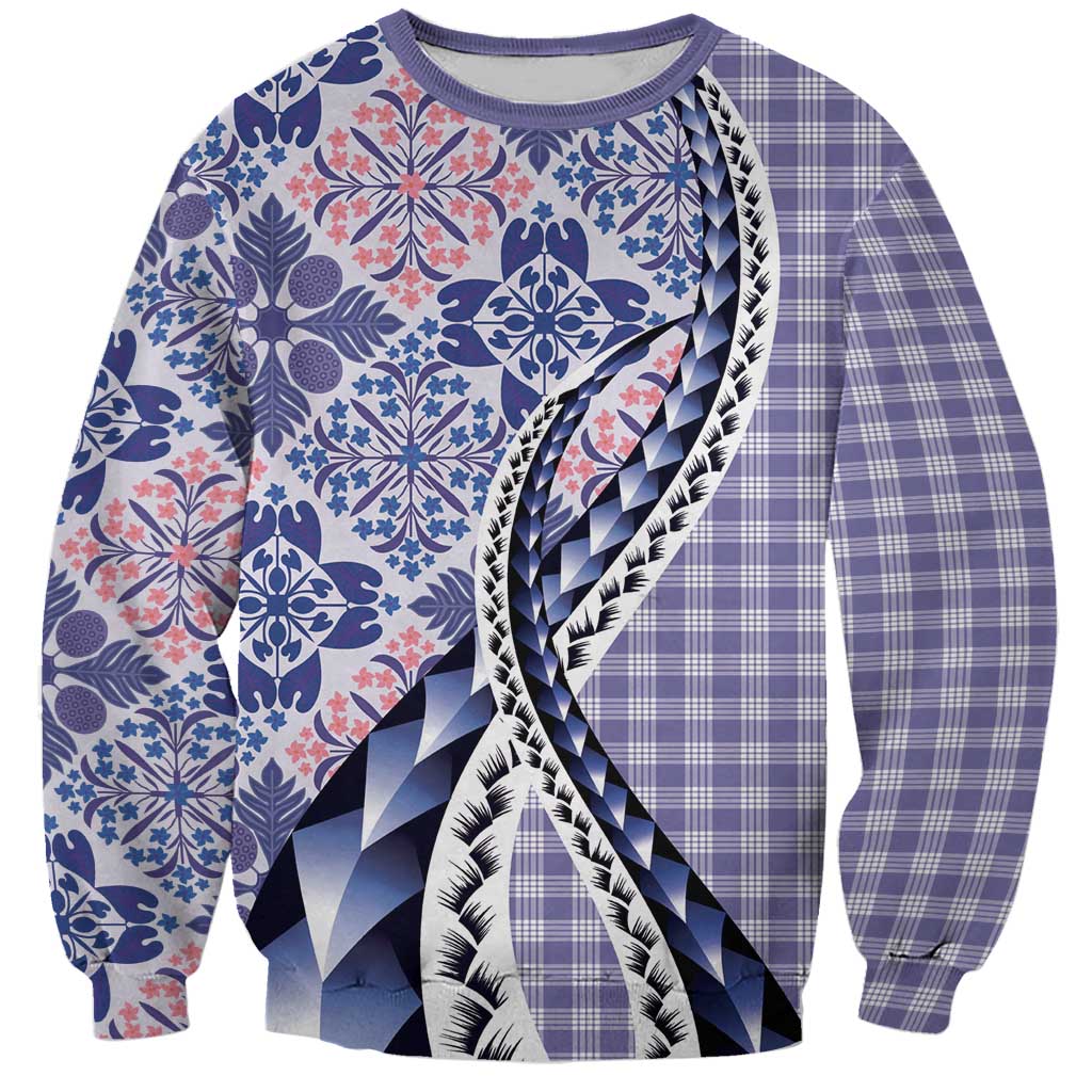 Aloha Vintage Palaka Floral Hawaiian Quilt Sweatshirt Poni Motif LT9 Unisex Purple - Polynesian Pride