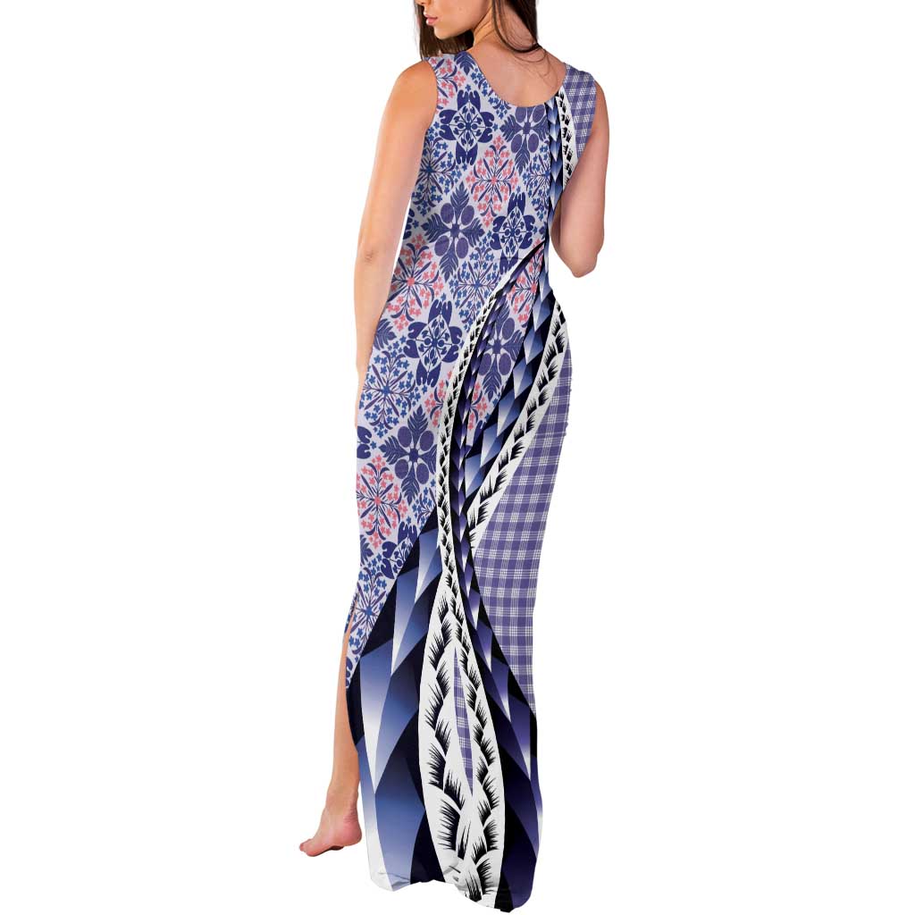 Aloha Vintage Palaka Floral Hawaiian Quilt Tank Maxi Dress Poni Motif - Polynesian Pride