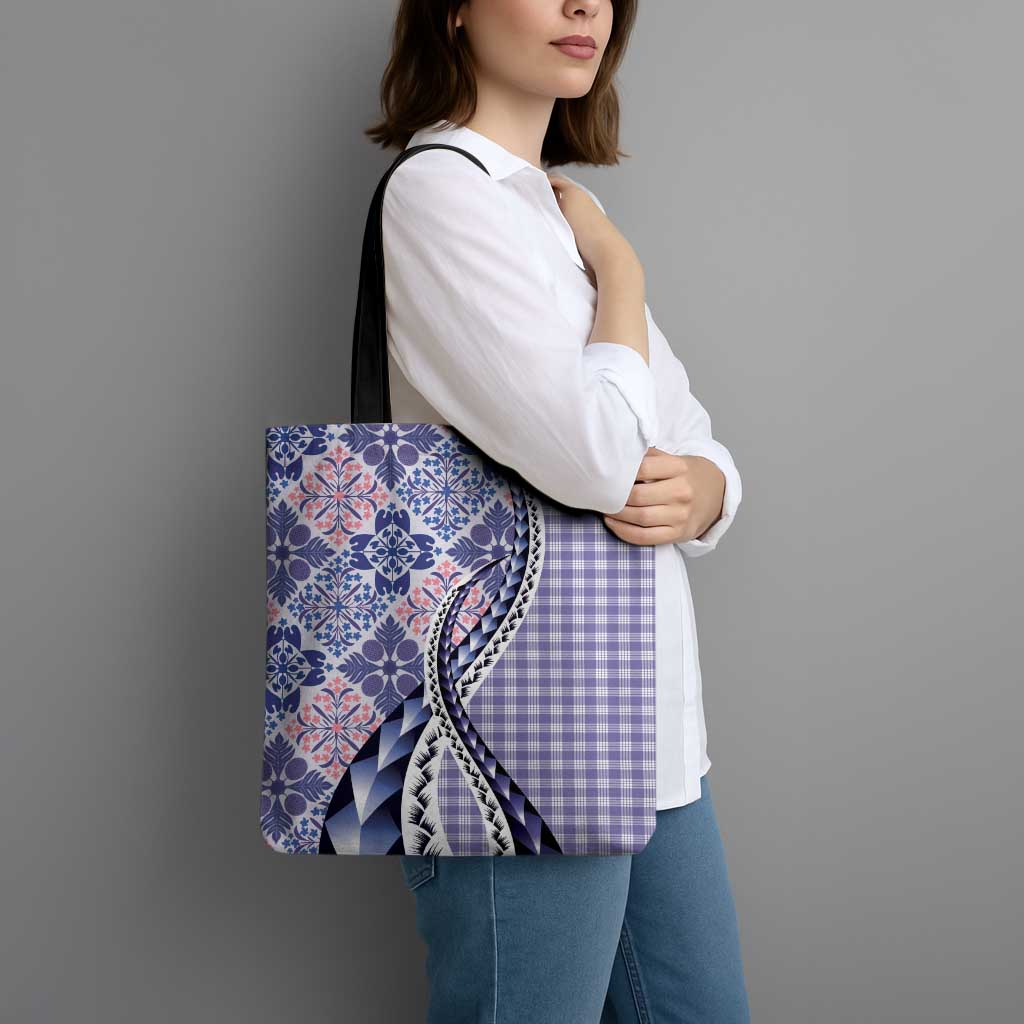 Aloha Vintage Palaka Floral Hawaiian Quilt Tote Bag Poni Motif - Polynesian Pride