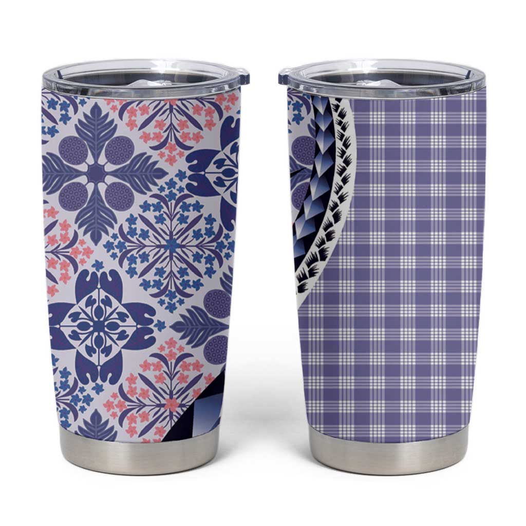 Aloha Vintage Palaka Floral Hawaiian Quilt Tumbler Cup Poni Motif - Polynesian Pride