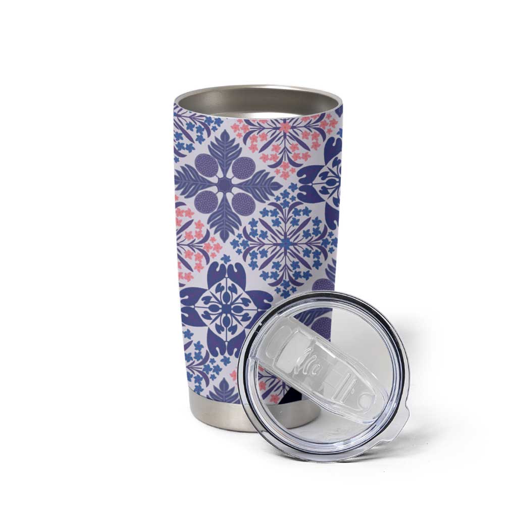 Aloha Vintage Palaka Floral Hawaiian Quilt Tumbler Cup Poni Motif - Polynesian Pride