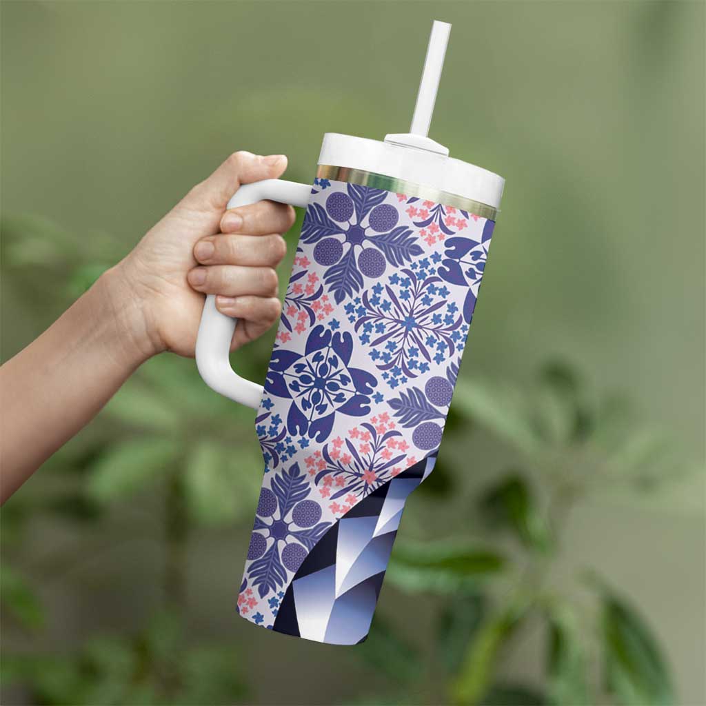 Aloha Vintage Palaka Floral Hawaiian Quilt Tumbler With Handle Poni Motif - Polynesian Pride