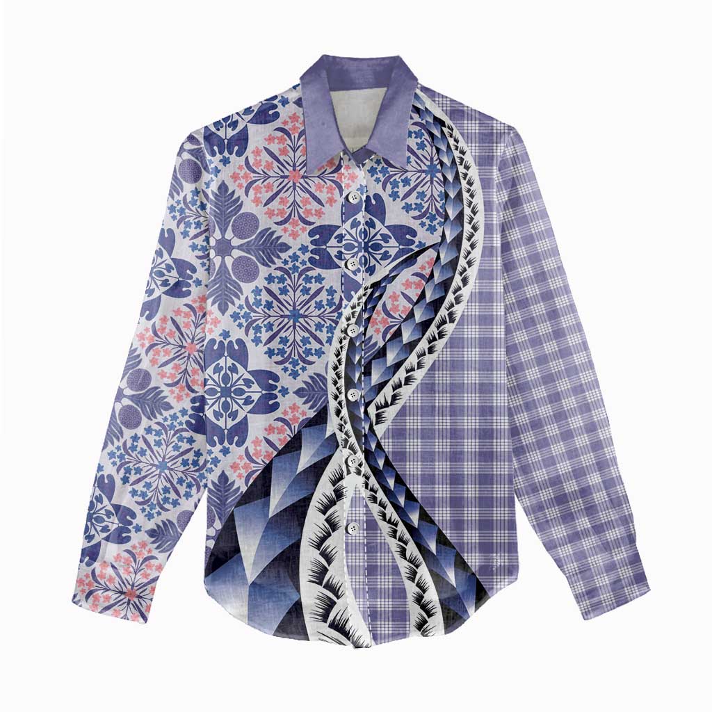 Aloha Vintage Palaka Floral Hawaiian Quilt Women Casual Shirt Poni Motif LT9 - Polynesian Pride