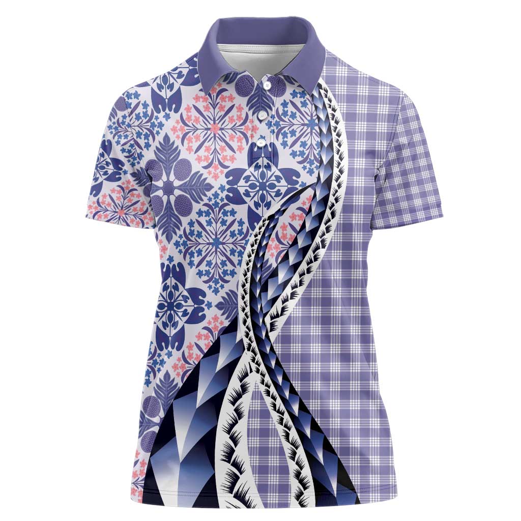 Aloha Vintage Palaka Floral Hawaiian Quilt Women Polo Shirt Poni Motif LT9 Female Purple - Polynesian Pride