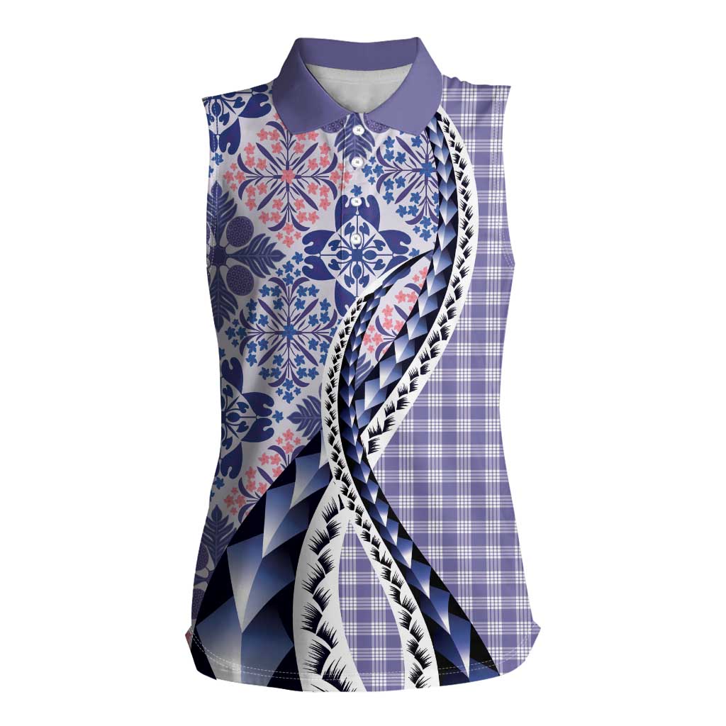 Aloha Vintage Palaka Floral Hawaiian Quilt Women Sleeveless Polo Shirt Poni Motif LT9 Female Purple - Polynesian Pride