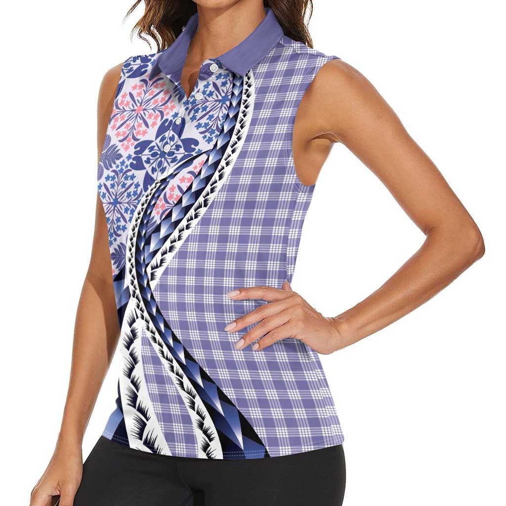 Aloha Vintage Palaka Floral Hawaiian Quilt Women Sleeveless Polo Shirt Poni Motif LT9 - Polynesian Pride