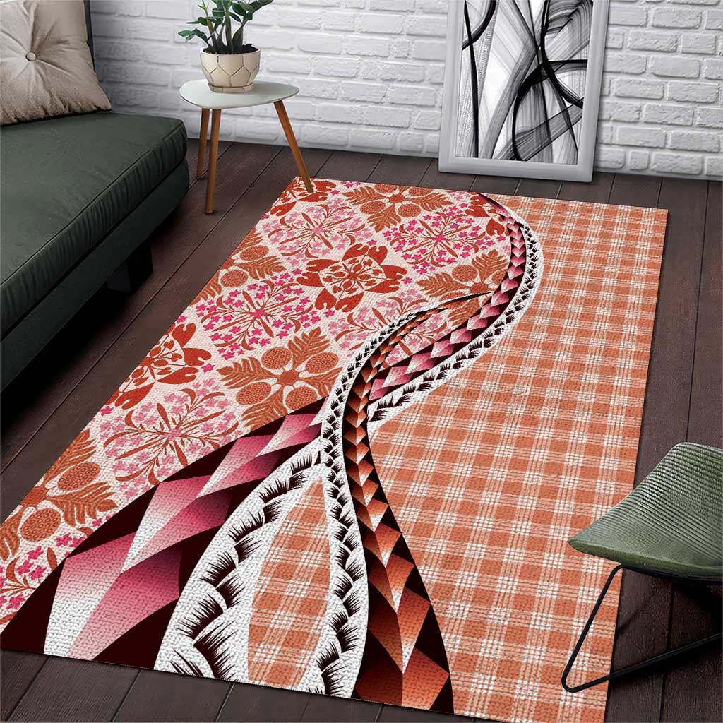 Aloha Vintage Palaka Floral Hawaiian Quilt Area Rug Ulaula Motif - Polynesian Pride