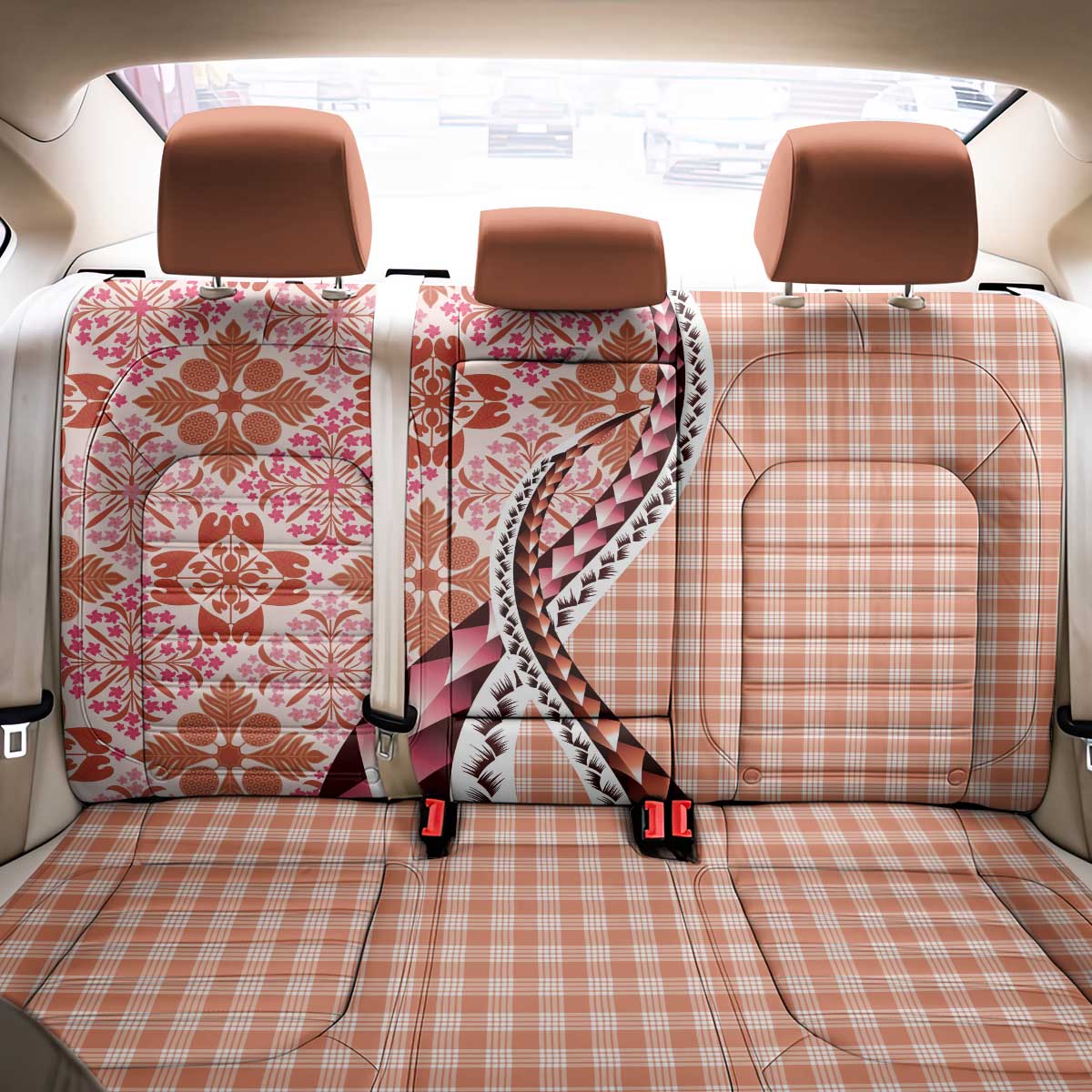 Aloha Vintage Palaka Floral Hawaiian Quilt Back Car Seat Cover Ulaula Motif - Polynesian Pride