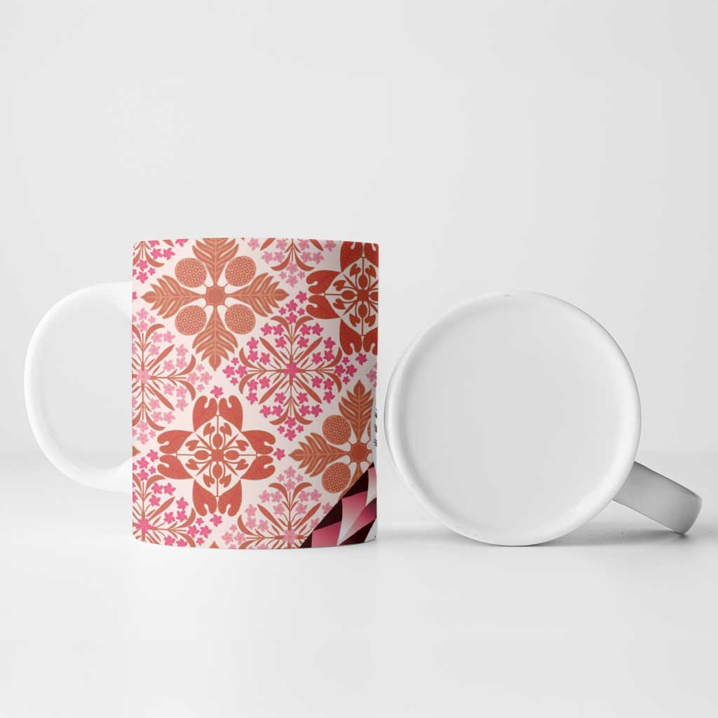 Aloha Vintage Palaka Floral Hawaiian Quilt Ceramic Mug Ulaula Motif - Polynesian Pride