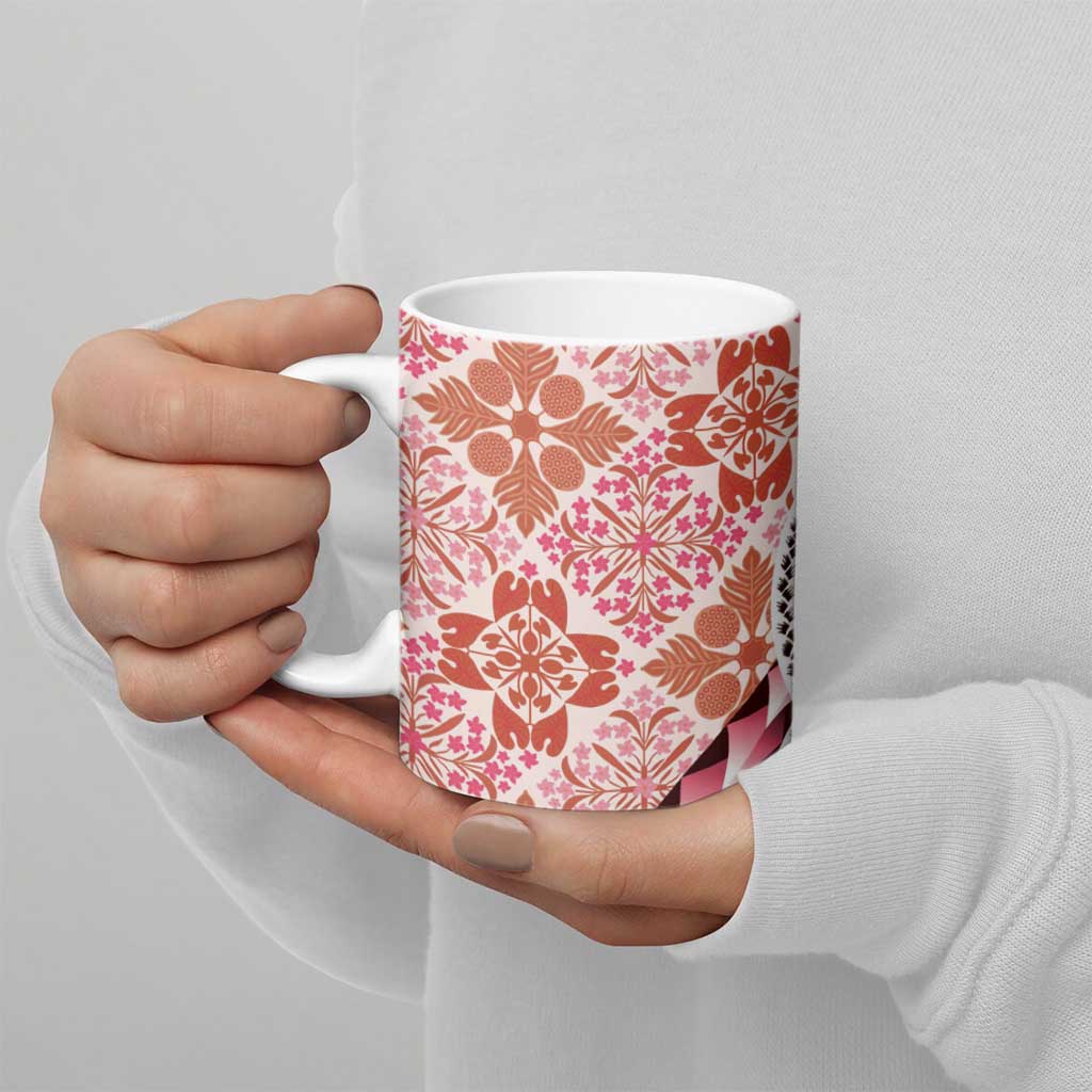 Aloha Vintage Palaka Floral Hawaiian Quilt Ceramic Mug Ulaula Motif - Polynesian Pride