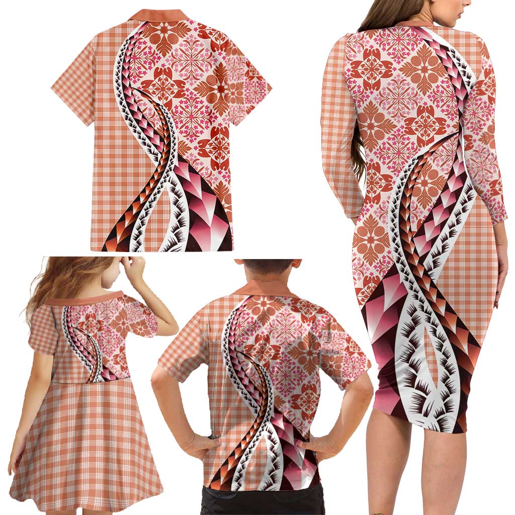 Aloha Vintage Palaka Floral Hawaiian Quilt Family Matching Long Sleeve Bodycon Dress and Hawaiian Shirt Ulaula Motif LT9 - Polynesian Pride