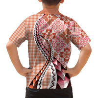 Aloha Vintage Palaka Floral Hawaiian Quilt Family Matching Off The Shoulder Long Sleeve Dress and Hawaiian Shirt Ulaula Motif LT9 - Polynesian Pride