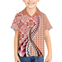 Aloha Vintage Palaka Floral Hawaiian Quilt Family Matching Off The Shoulder Long Sleeve Dress and Hawaiian Shirt Ulaula Motif LT9 Son's Shirt Red - Polynesian Pride