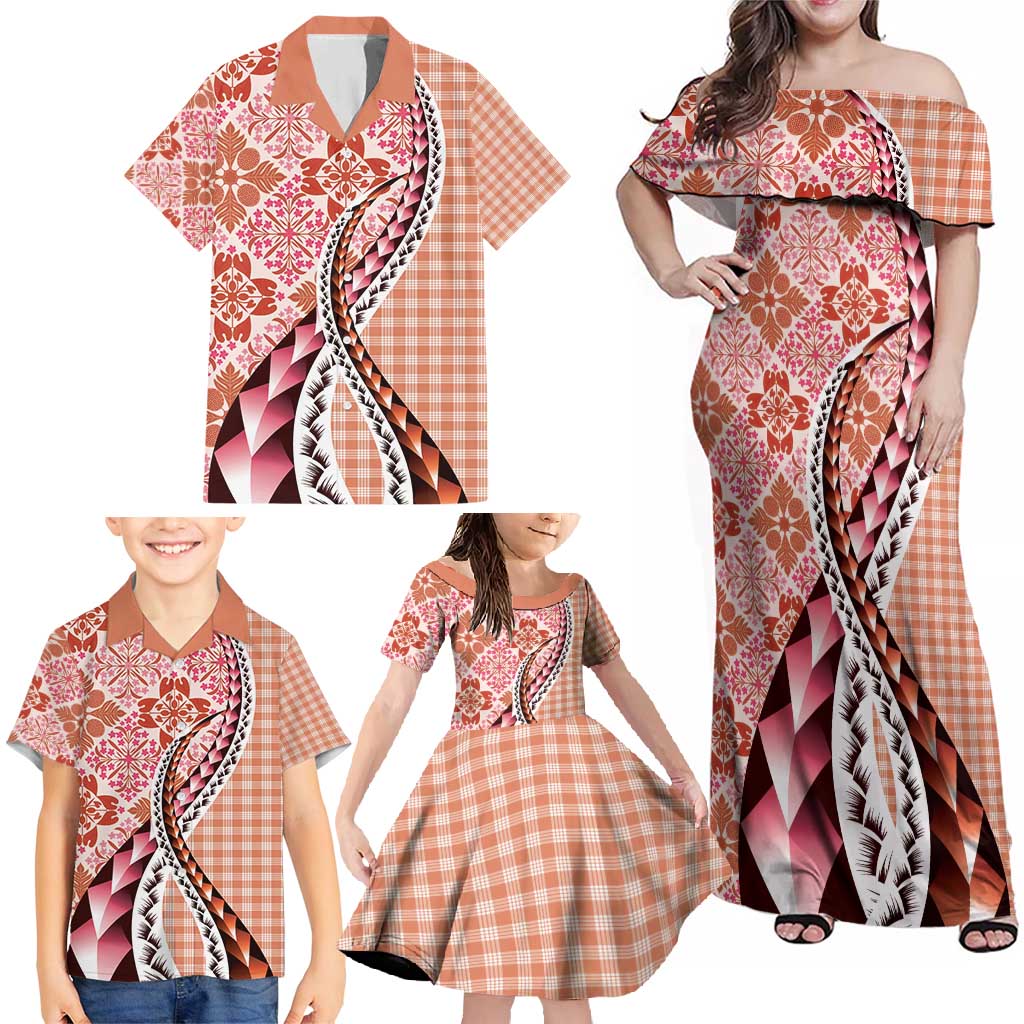 Aloha Vintage Palaka Floral Hawaiian Quilt Family Matching Off Shoulder Maxi Dress and Hawaiian Shirt Ulaula Motif LT9 - Polynesian Pride