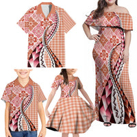 Aloha Vintage Palaka Floral Hawaiian Quilt Family Matching Off Shoulder Maxi Dress and Hawaiian Shirt Ulaula Motif LT9 - Polynesian Pride