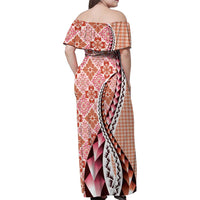 Aloha Vintage Palaka Floral Hawaiian Quilt Family Matching Off Shoulder Maxi Dress and Hawaiian Shirt Ulaula Motif LT9 - Polynesian Pride