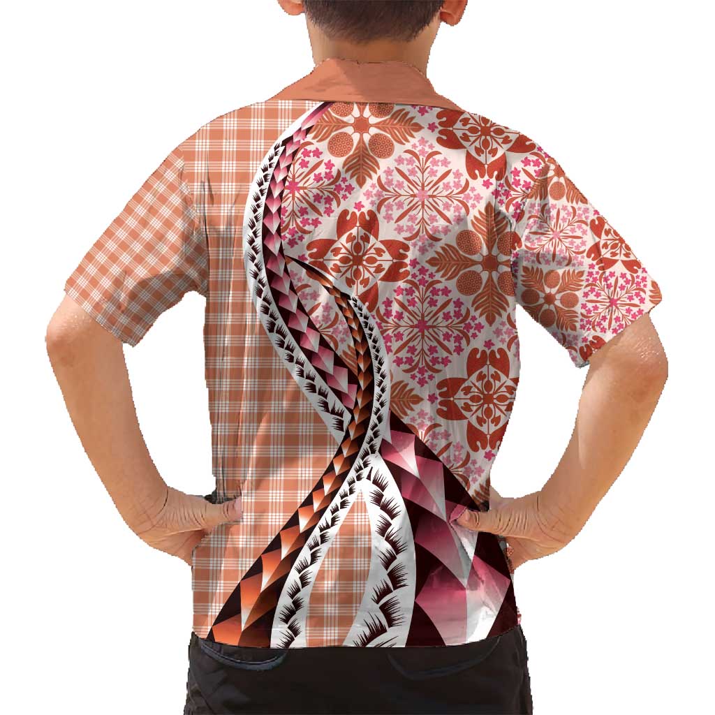 Aloha Vintage Palaka Floral Hawaiian Quilt Family Matching Off Shoulder Short Dress and Hawaiian Shirt Ulaula Motif LT9 - Polynesian Pride