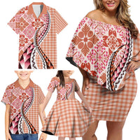 Aloha Vintage Palaka Floral Hawaiian Quilt Family Matching Off Shoulder Short Dress and Hawaiian Shirt Ulaula Motif LT9 - Polynesian Pride