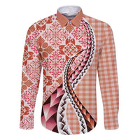 Aloha Vintage Palaka Floral Hawaiian Quilt Family Matching Off Shoulder Short Dress and Hawaiian Shirt Ulaula Motif LT9 Dad's Shirt - Long Sleeve Red - Polynesian Pride