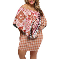 Aloha Vintage Palaka Floral Hawaiian Quilt Family Matching Off Shoulder Short Dress and Hawaiian Shirt Ulaula Motif LT9 Mom's Dress Red - Polynesian Pride
